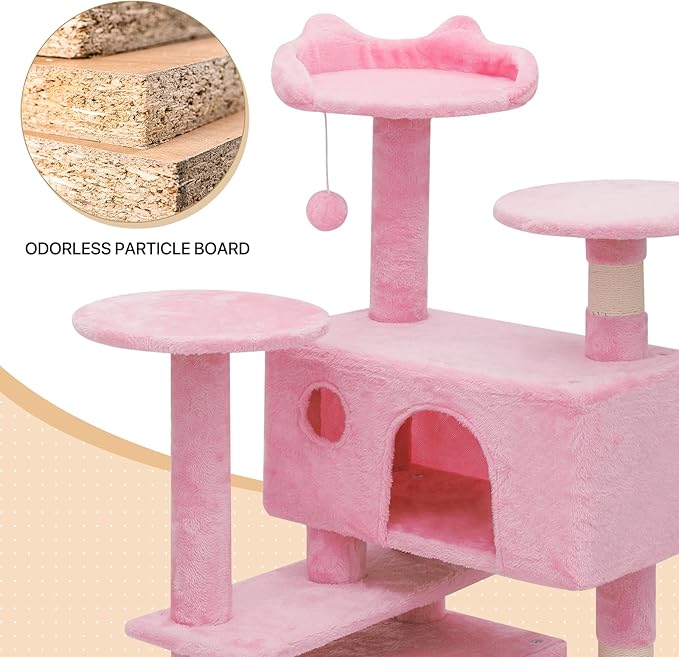 MoNiBloom Cat Tree, 54 Inch Cat Tree Tower with 2 Cat Condo, Cat Tower with Scratching Post, Cat Climbing Tower, Cat Tree for Indoor Cats, Soft Pink