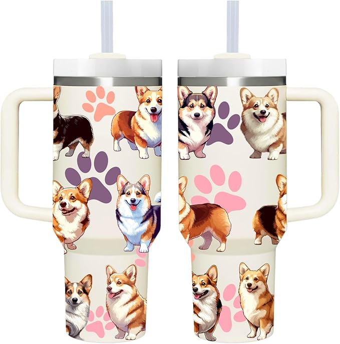 40 OZ Corgi Tumbler with Handle.Dog Lover Gifts.Unique Birthday Christmas Gifts for Dog Lover.Personalized 40 OZ Dog Tumbler Gifts for Women Men.