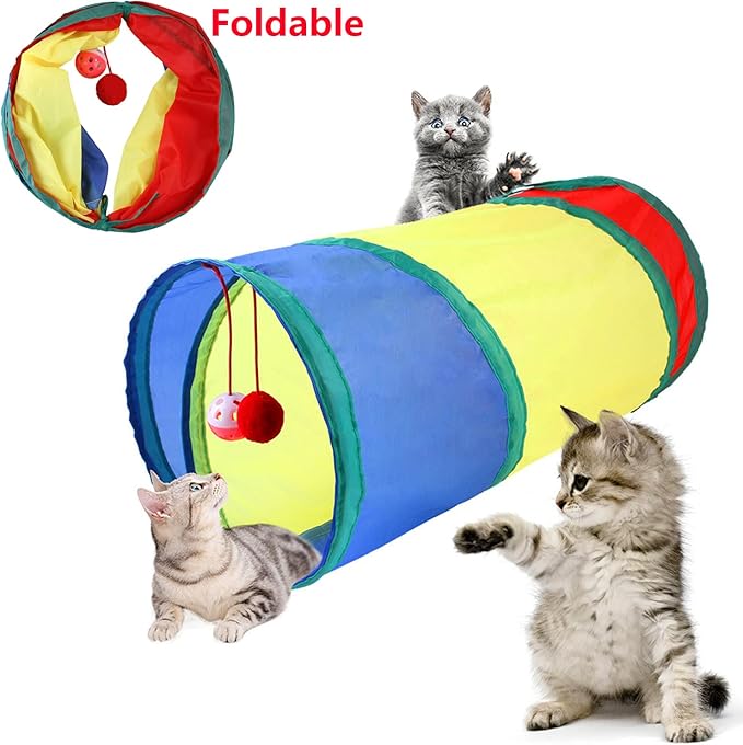 22 PCS Cat Kitten Toys Set,ncluding Interactive Feather Teaser Toy, Mouse Tumbler, Mylar Crinkle Balls Bells Toys with Collapsible Tunnel (Random Color)