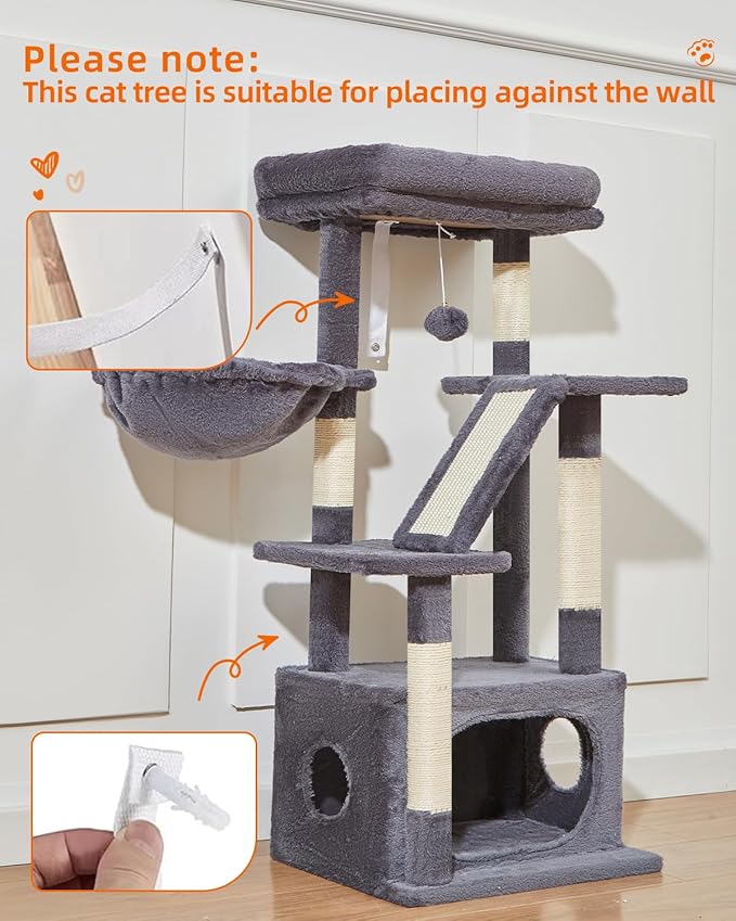Taoqimiao Cat Tree,38.2-Inch Cat Tower for Indoor Cats,Suitable for Kittens with Luxurious cat condo with Adjustable Baskets and Luxurious Perch MS029SG Smoky Gray
