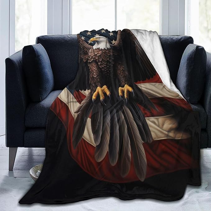 American Eagle Flag Blanket Gfits for Women Men Kids Bald Eagle Flannel Throw Blankets Soft Fuzzy Lightweight for Home Decor Couch Bed Sofa 50x40 Inches