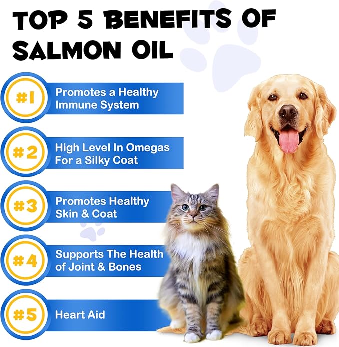 Alaskan Salmon Oil for Dogs, Omega 3 Fish Oil with Natural EPA+DHA Fatty Acids for Skin, Joints, Coat Health, Dog Skin and Coat Fish Oil Liquid Supplement, All Ages All Breeds 8.8fl.oz.