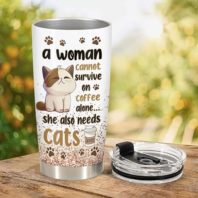 34HD Cat Lady Tumbler with Lid, 20oz Stainless Steel Vacuum Insulated Coffee Mug with Cats, Cute Kitty Gifts for Her Women, Cat Mom Gifts for Birthday Mothers Day Christmas