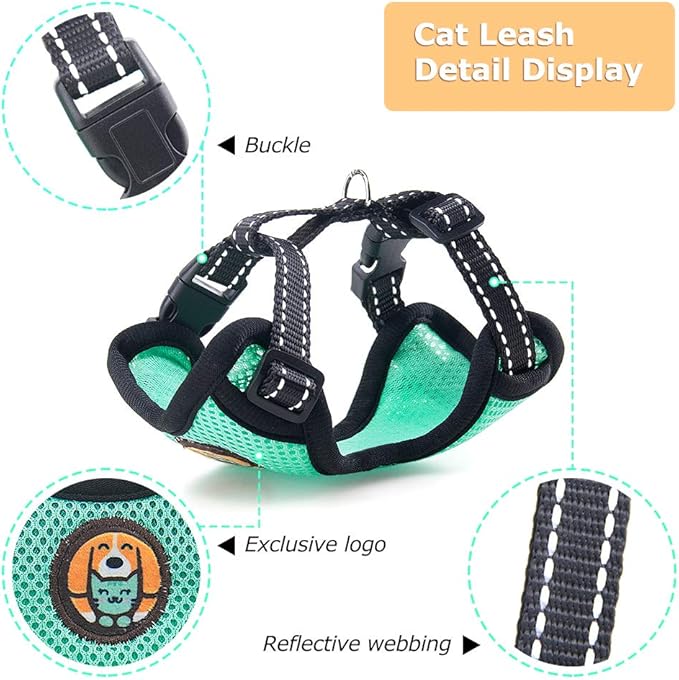 Reflective Kitten Harness and Leash Escape Proof with Car Seat Belt, Adjustable Cat Puppy Walking Jacket with Metal Leash Ring, Soft Breathable Small Pet Vest (S)