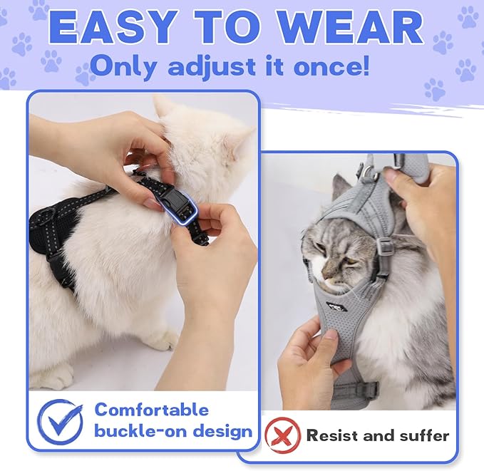 Fully Escape Proof Cat Harness and Leash Set for Walking, Adjustable Soft Kitten Vest with Reflective Strip for Small Medium Large Adult Cats, Breathable Kitty Harness,Black S