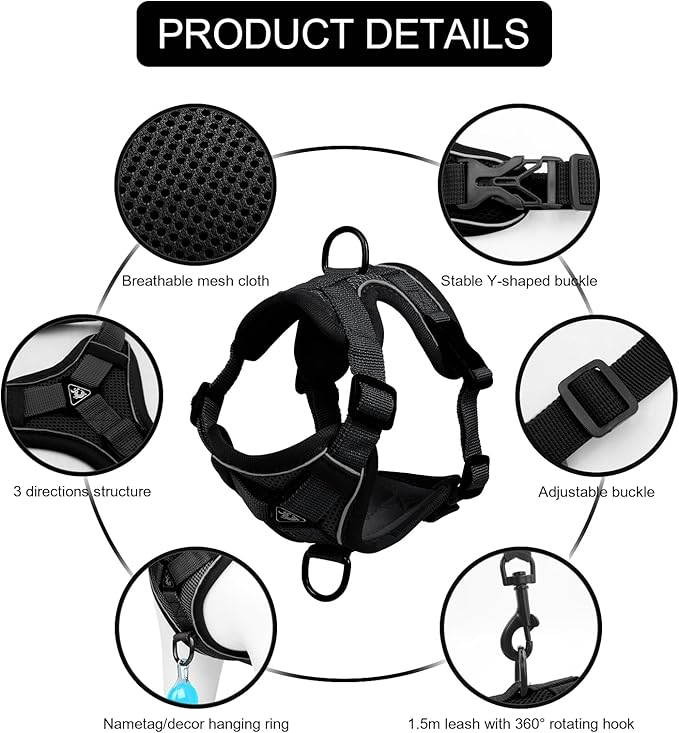 Cat Harness and Leash Set: Upgraded Escape Proof Vest with Lead for Large Cat Small Dog Puppy Walking, Soft Jacket Reflective Strips, Black (XL)