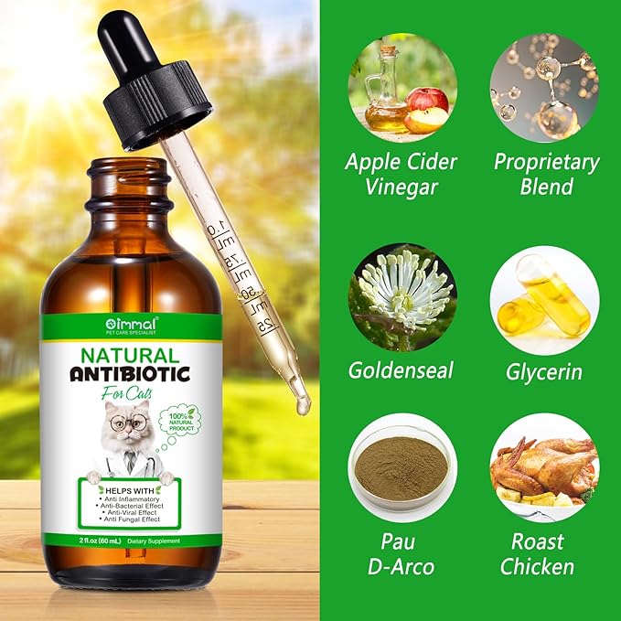 Antibiotics for Cats, Premium Cat Antibiotics Supplemen, Natural Antibiotic for Cats, Pet Supplements, Cat Antibiotics Supports Immune & Cats Allergy Relief, Cats Multivitamin - 2 Fl Oz / 60ML