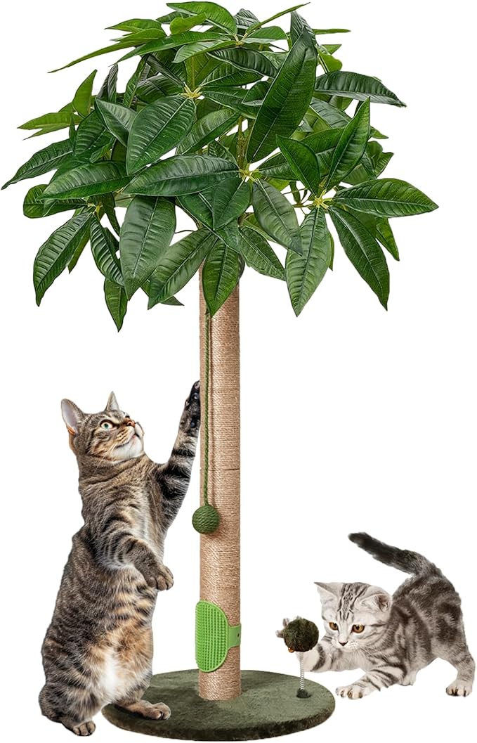 Cat Scratching Post 33" Scratching Posts for Indoor Cats Adults and Kitten, Cat Scratching Post Tall with Sisal Rope, Cute Cat Tree Scratching Post with Hanging Ball