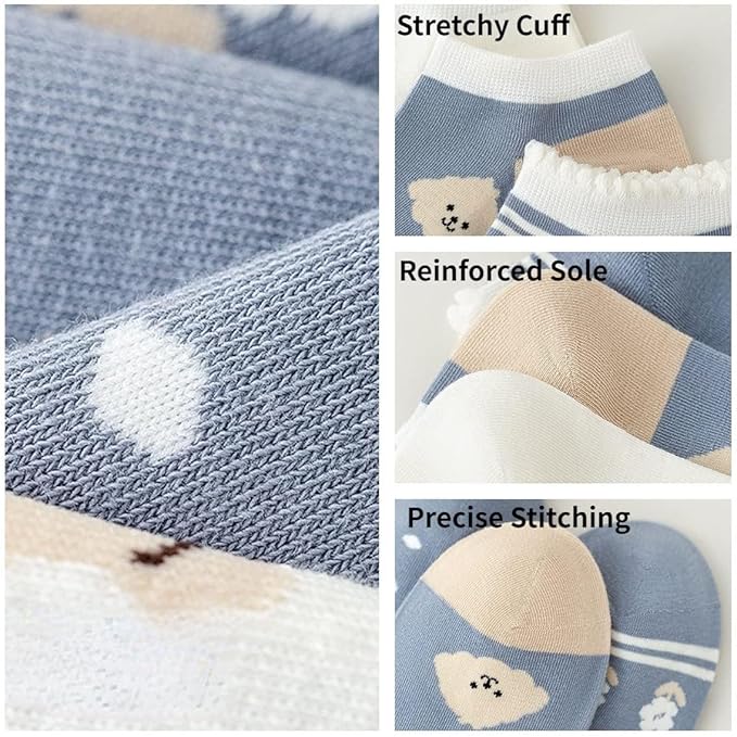 5/10 Pairs Combed Cotton Socks for Women with Cute Animals/Flowers Patterned Ankle Socks