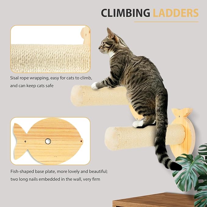 TONY HOBY Cat Wall Shelves, Cat Scratching Post, Wall Cat Hammock, Cat Wall Steps Indoor Playground (4 Pcs)