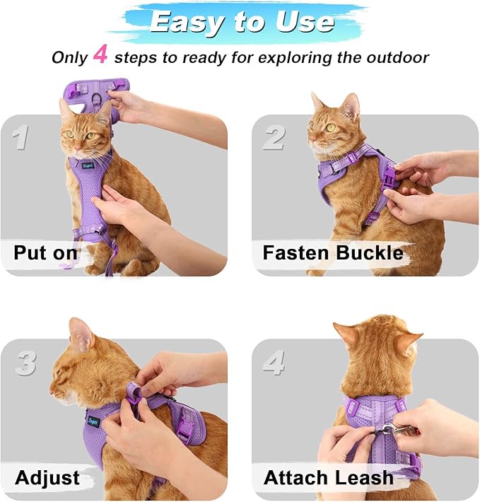 Supet Cat Harness and Leash Set for Small to Large Cats Adjustable Cat Vest Harness with Reflective Trim Universal Cat Leash and Harness for Cats/Puppies