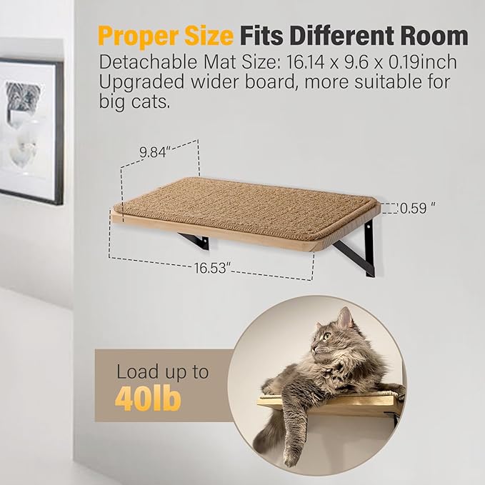 2Pack Wooden Cat Wall Shelves with Sisal Mat,16x9.8 Inch Cat Wall Steps Cat Bed for Sleeping,Scratching and Playing.