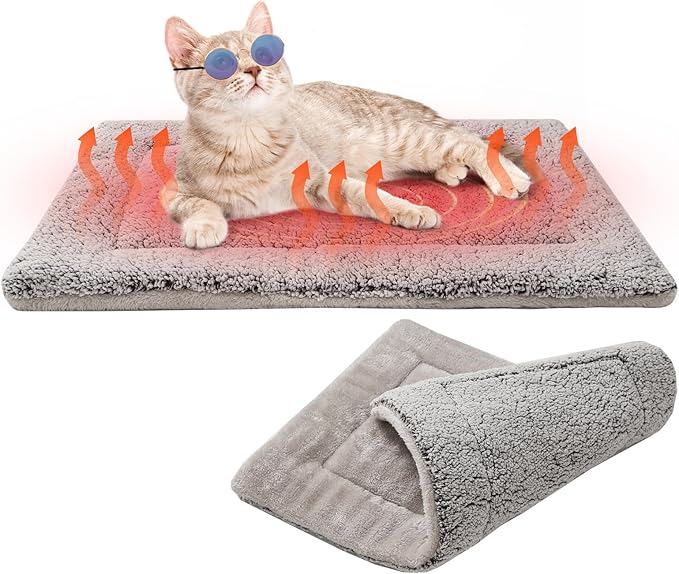 BEAUTYZOO Self Warming Cat Bed, Self Heating Cat Pad 28 x 19 inch, Double Sided Heated Cat Dog Mat, Soft Thermal Blanket for Indoor Outdoor Large Kittens Small Puppy Pets, Washable, Grey