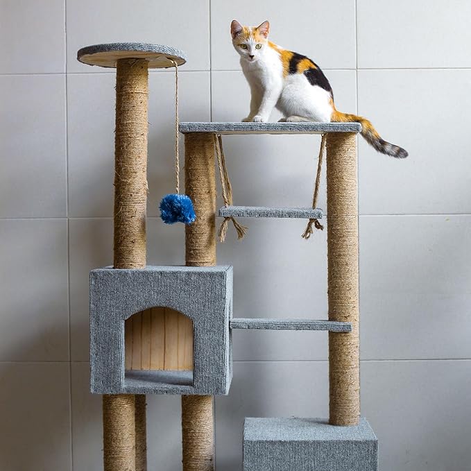 Trimmable cat Scratching Carpet 8.7”x15.8” Self-Adhesive Cat Tree Replacement Parts, Sisal Fabric DIY Climbing Cat Scratcher for Couch, Cat Tree and Shelf Shelves Furniture Protector (Gray)