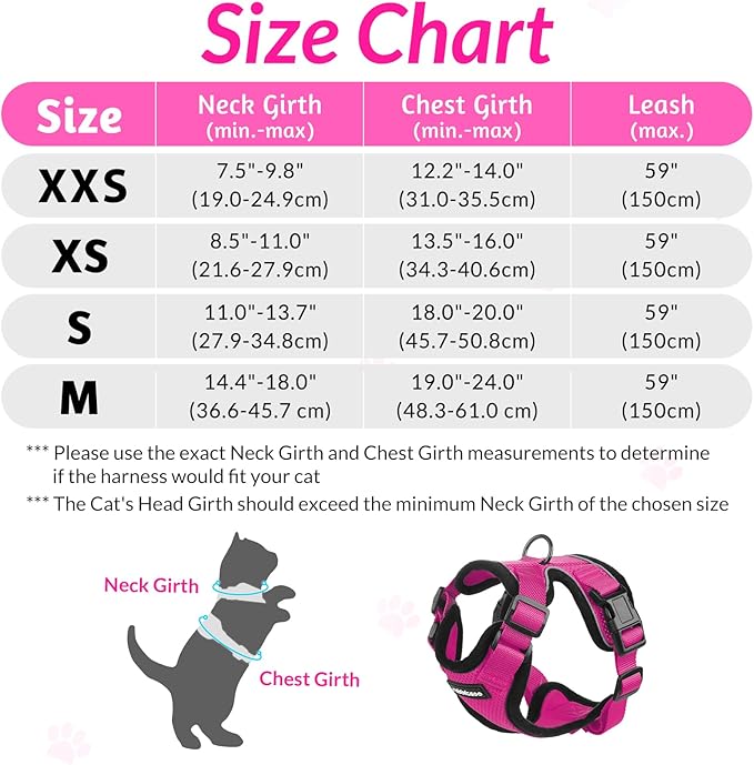 rabbitgoo Cat Harness and Leash for Walking, Escape Proof Soft Adjustable Vest Harnesses for Cats, Easy Control Breathable Reflective Strips Jacket, Rose Red,S