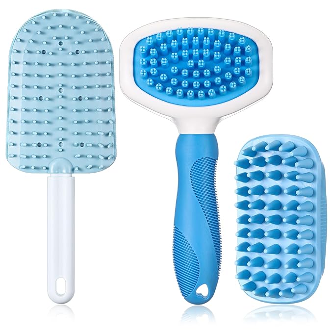 Baderke 3 Pcs Cat Tongue Comb Silicone Cat Comb Dog Brush Kit Cute Cartoon Cat Brushes Soft Self Cleaning Massage Removes Fur Reducing Hairballs for Cats Dogs