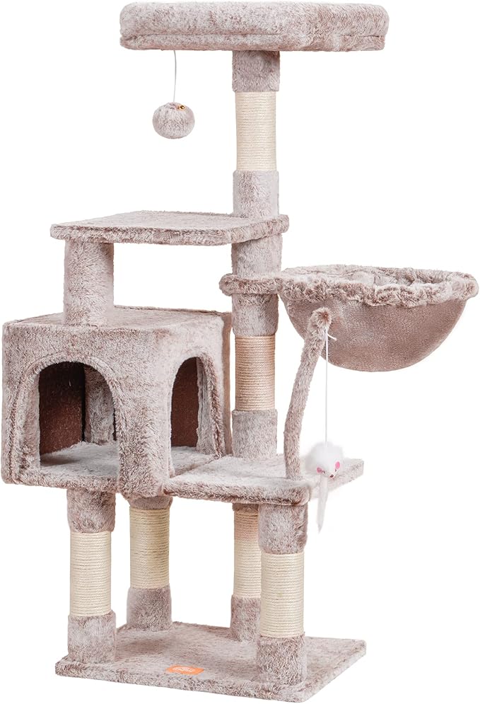 Heybly Cat Tree with Toy, Cat Tower condo for Indoor Cats, Cat House with Padded Plush Perch, Cozy Hammock and Sisal Scratching Posts, Muchroom HCT004SMU