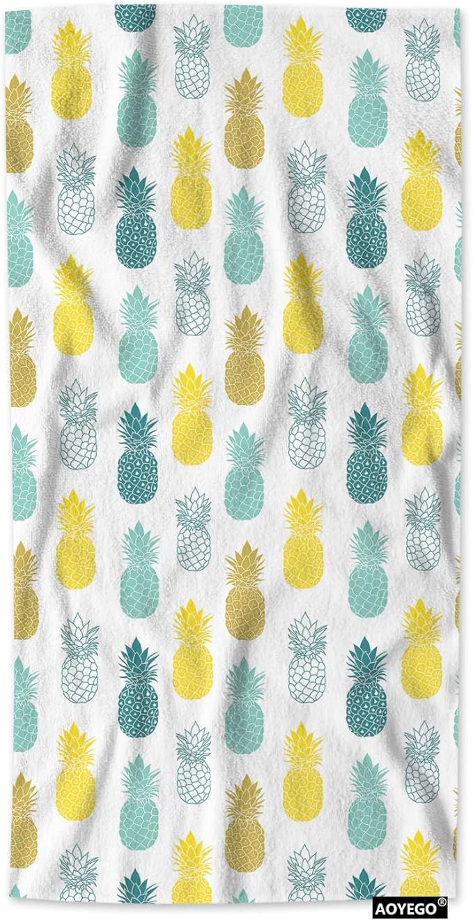 AOYEGO Pineapple Towels Green Palm Leaf Yellow Fresh Tropical Summer Fruit Soft Highly Absorbent Large Hand Towels for Bathroom Hotel Gym and Spa 15x30 Inch