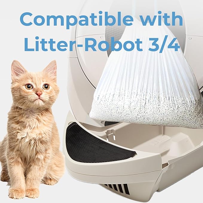 120 Pack Cat Litter Bags with Drawstring, Compatible with Litter-Robot 3/4 Heavy Duty Cat Litter Box Liners Waste Bags Replacement