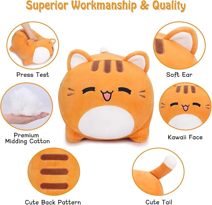 Auspicious Beginning Orange Cat Stuffed Animal - 16'' Plush, Kawaii Cat Plush Toy, Soft Kawaii Stuffed Animal Pillow Doll for Kids' Birthdays & Home Decoration