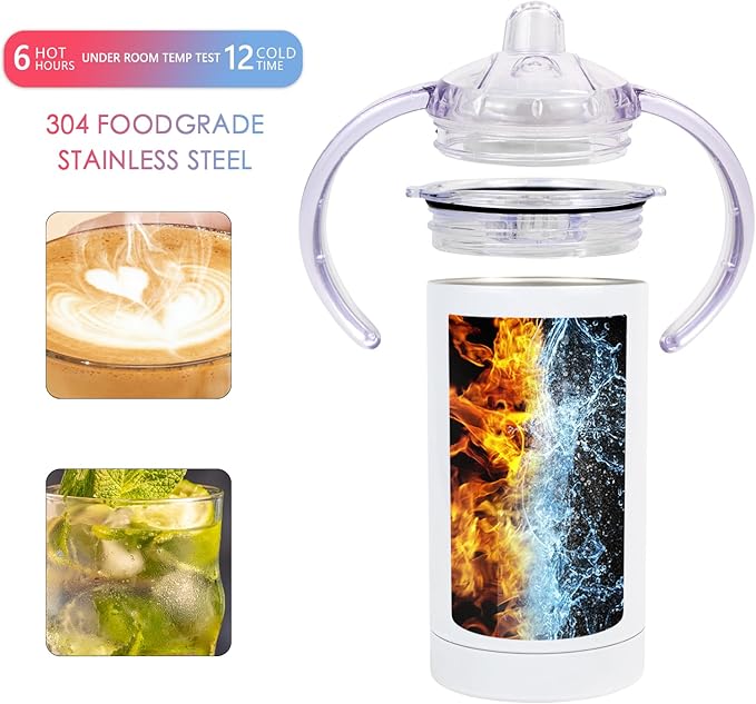 6 Pack Sublimation Blanks Sippy Cup Baby Bottle with Handles Straight Stainless Steel Insulated Skinny Tumblers with Splash proof Lid 12 oz Shatterproof Water Tumbler
