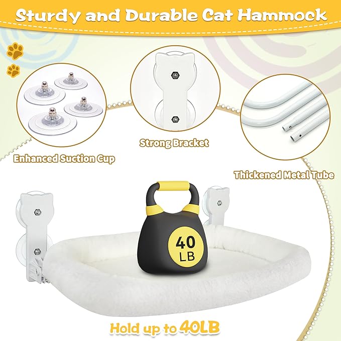 Cat Window Perch, Cat Bed Window Cushion, Soft and Comfortable Cat Window Hammock for All Seasons, Simple Install and Easy Clean Upgraded Suction Cups Hold up to 40lbs