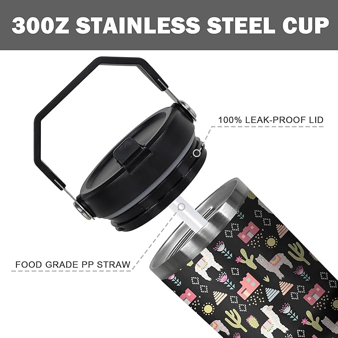 30 Oz Llama Tumbler with Handle and Straw, Alpaca Mug Insulated Llama Coffee Mug, Double Wall Stainless Steel Llama Cup, 30 Oz Llama Mugs with Handle and Straw for Women Gifts