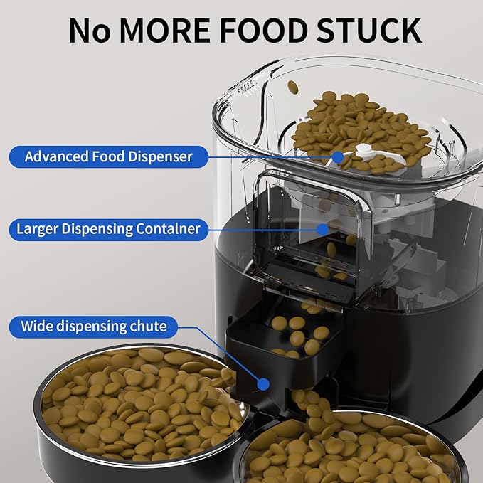 7L Automatic Cat Feeders for 2 Cats - 2.4G WiFi Timed Auto Feeder with APP Control for Remote Feeding, Cat Food Dispenser with Alexa, Detachable for Easy Clean, 1-10 Meals Per Day - Black