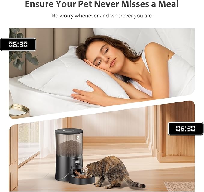 Automatic Cat Feeder: 4L Timed Cat Food Dispenser Programmable 1-6 Meals for Cat and Small Medium Dog- Auto Pet Feeder Easy to Set Up Dual Power Supply with Desiccant Bag| Detachable Washable