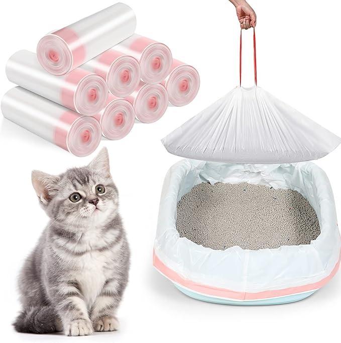 80 Count Cat Litter Box Liners 31 x 18 Inch Large Drawstring Kitty Litter Box Bag Thick Pet Pan Liners Cat Waste Litter Bags Thick Cat Litter Bags Pet Cat Supplies for Cat Litter Box Tray Trash Waste