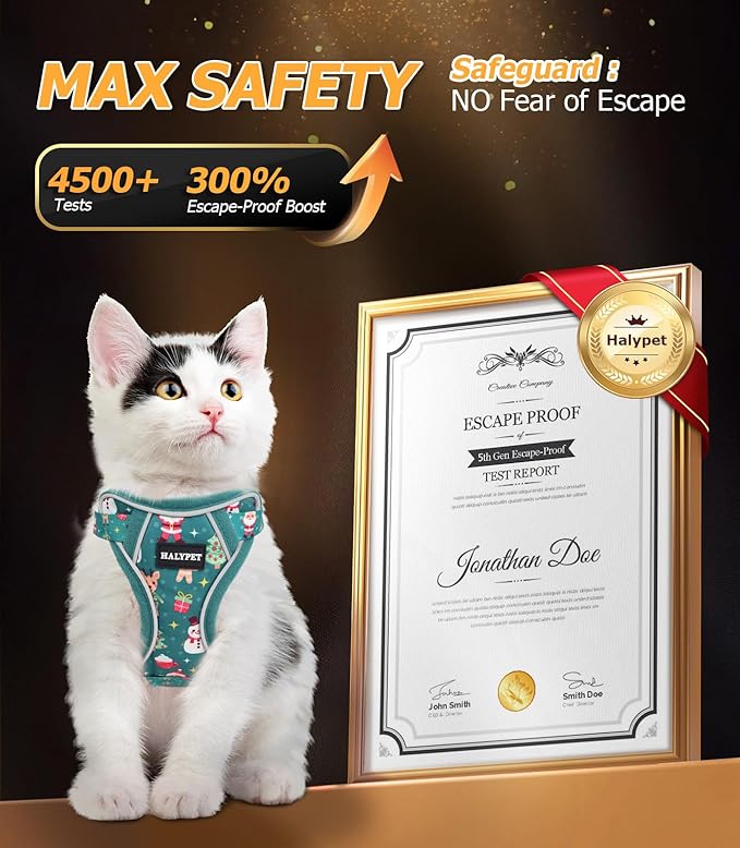 Halypet Cat Harness and Leash Set [MAX Safety 4th-Gen Upgrade] Escape Proof Adjustable Cat Leash Comfortable Soft Vest Easy to Wear Kitten Harness with Reflective Strip for Cats Walking, XS Mint Green