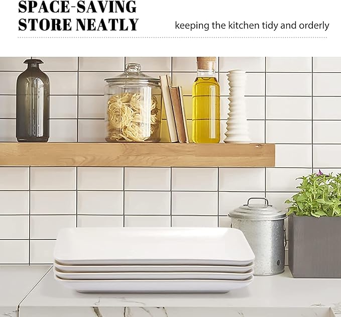 8 Inch Rectangular Appetizer Plates, Ceramic Dessert Plates, Salad Plates Set, Small White Serving Plates for Salad, Appetizer, Snack, Sushi, Microwave, Oven, Dishwasher Safe, Set of 8