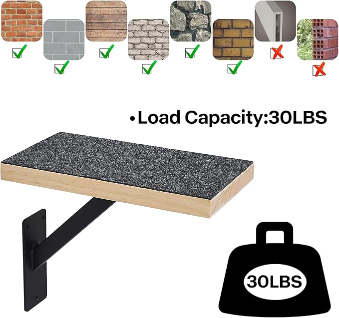 Cat Climbing Steps for Wall (Pack of 3) -Sturdy Metal Support Cat Wall Steps, Wall Floating Shelves, Indoor Cat Wall Furniture & Perch, Cat Hammock Bed, Cat Ladder Stairs-Easy to Install