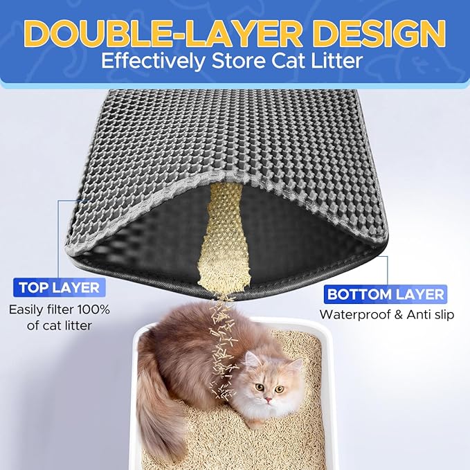 30" x 24" Large Honeycomb Cat Litter Mat Enhance Your Cat's Litter Experience : Effortlessly traps litter, Durable, Waterproof, and Anti-slip, Perfect companion for litter box