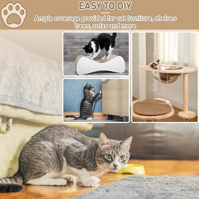 Cat Scratching Climbing Carpet Mat, Self-Adhesive Trimmable Anti Cat Scratcher Couch Furniture Protector from Cat Claws, Cat Post Covered Pad Replacement for DIY Cat Tree (Khaki, 15.8" x 118")