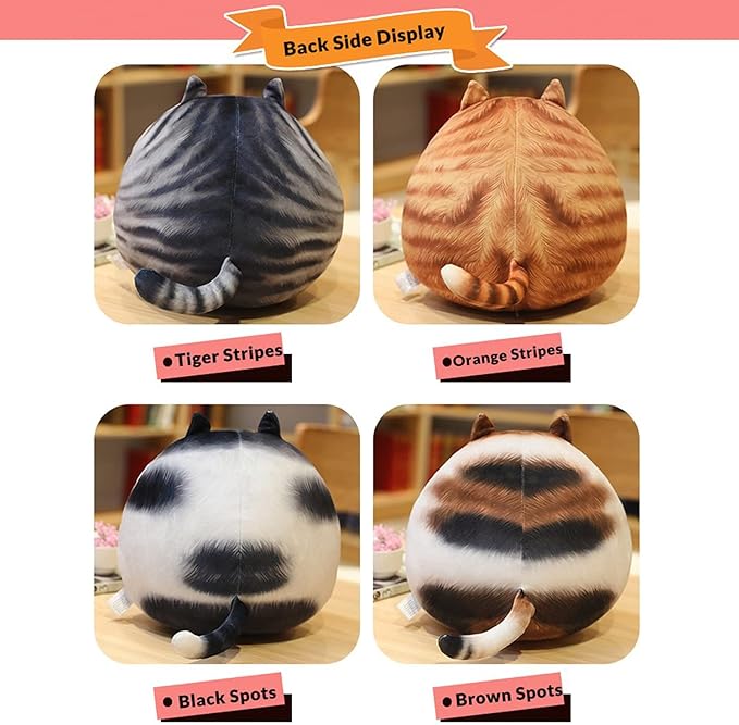 ARELUX 11.8In High Chubby Cat Plush Pillow, Cute Fat Kitty Cat Stuffed Animal Soft Kitten Adorable Hugging Pillow Anime Plushies,Funny Toy Birthday for Adults Friends