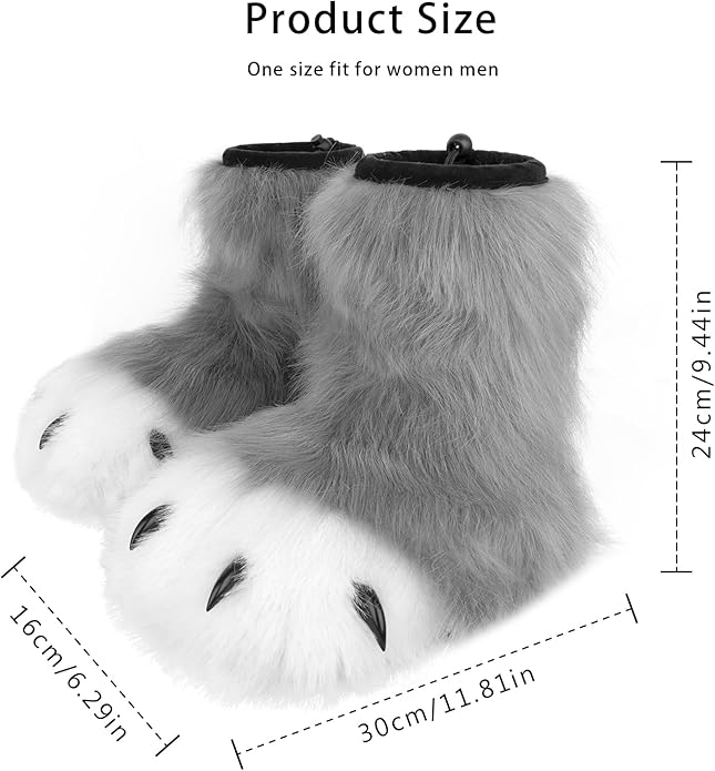 Animal Fuzzy Slippers Bear Cat Wolf Dog Fox Fursuit Feet Paw Claw Shoes Furry Boots Costume Accessories for Adult Kids