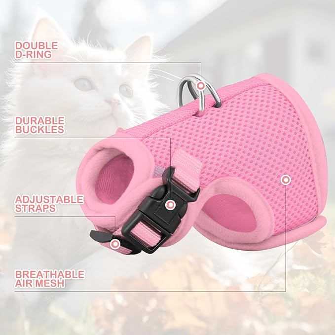 MoNiBloom Soft Cat Harness for Walking Escape Proof and Travel, Kitten Adjustable Breathable Vest Harness - Pink, M