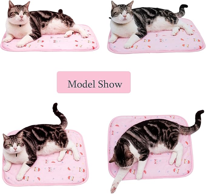 SEIS Dog Ice Pad Ice Silk Cats Kennel Mat Pet Cooling Pad Summer Cool Bamboo Mat Breathable Pad (Pink Cat, M
