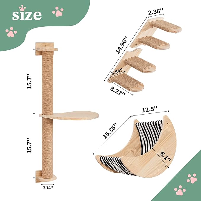 Cat Wall Shelves Scratching Posts - Wall Mounted Moon Hammock Solid Wood Stairs Cat Furniture Floating Climber Toy Hanging Holder Steps for Indoor Cats …