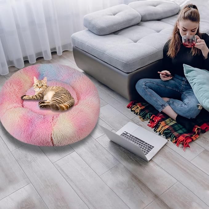 Nisrada Cat Beds for Indoor Cats,20 Inch Dog Bed for Small Melium Large Dogs, Washable-Round Pet Bed for Puppy and Kitten with Slip-Resistant Bottom