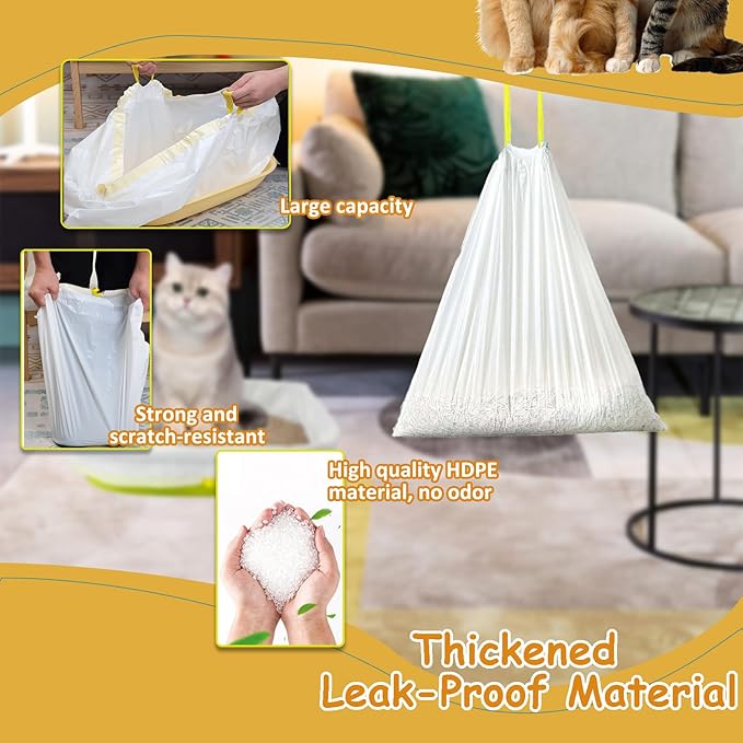 40 Drawstring Litter Box Liners Large, 37" x 17.7" 2.5MIL Extra Thick Jumbo Kitty Litter Pan Bags Heavy Duty, 30 Lbs Load Capacity, Use for Large Litter Boxes