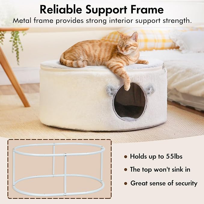 Cat Bed for Indoor Cats, Fluffy Cat Cave Large Enclosed Cat House Pet Bed Hammock with Removable Washable Cover for Sleeping Cat, Kittens, Small Dog, Oval Cat Hideaway