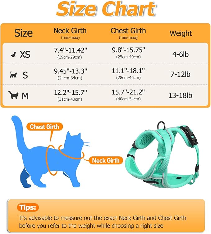 Halypet Cat Harness and Leash Set [MAX Safety 4th-Gen Upgrade] Escape Proof Adjustable Cat Leash Comfortable Soft Vest Easy to Wear Kitten Harness with Reflective Strip for Cats Walking, XS Green