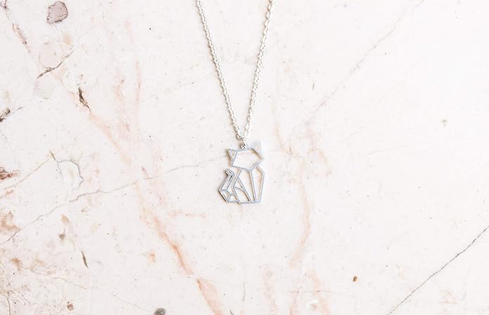 Cat Silver Origami Jewelry - Silver Geometric Chain Necklace – 925 Sterling Plated Silver Necklace for Women & Ladies – Stylish Cat Pendant Necklace