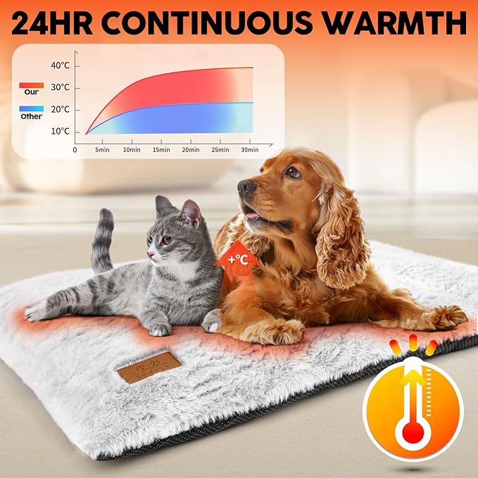 Self Warming Dog Bed, 35" x 24" Self Heating Pet Pad for Indoor Outdoor, Non-Slip Heated Dog Mat Thermal Blanket for Large Kittens Small Puppy