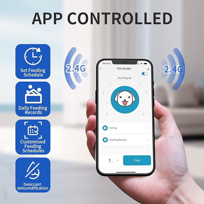 7L Automatic Cat Feeders for 2 Cats - 2.4G WiFi Timed Auto Feeder with APP Control for Remote Feeding, Cat Food Dispenser with Alexa, Detachable for Easy Clean, 1-10 Meals Per Day - Black