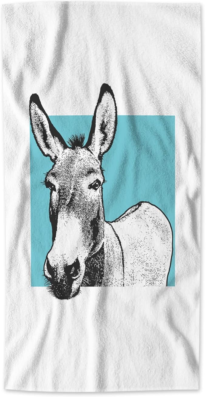 AOYEGO Donkey Towels Portrait of Cute Farm Animal Donkey Head Black White Turquoise Bathroom Kitchen Hand Towels Beach Bath Face Towels for Yoga Swim Golf 15x30 Inch