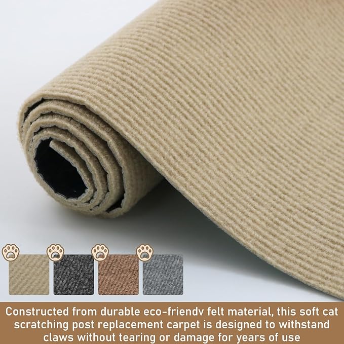 Cat Scratching Climbing Carpet Mat, Self-Adhesive Trimmable Anti Cat Scratcher Couch Furniture Protector from Cat Claws, Cat Post Covered Pad Replacement for DIY Cat Tree (Khaki, 15.8" x 40")