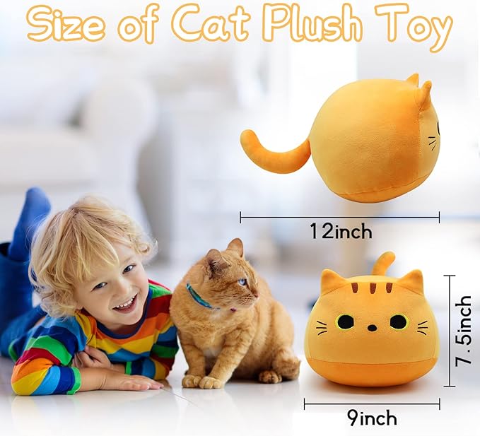 9" Kawaii Yellow Fat Cat Plush Pillow Toy, Soft Stuffed Animal for Kids, Birthday, Christmas, Home Decoration